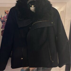 Bebe Black wool and Faux Fur Collar Jacket